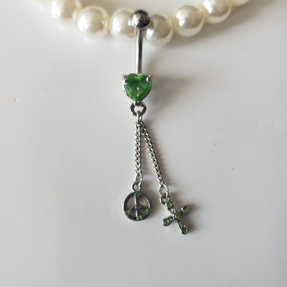 🆕️ Green 💚☮ Cross Sign Belly Ring